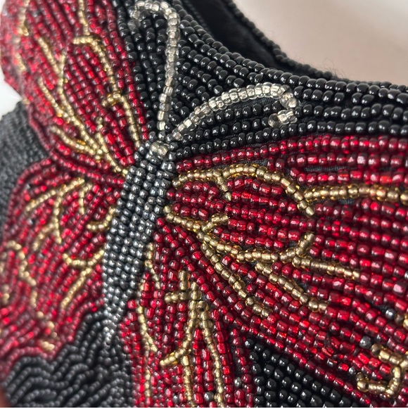 Vintage Neiman Marcus Red and Black Beaded Butterfly Petite Evening Bag - Picture 5 of 17